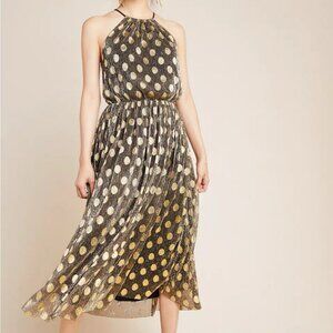 Anthropologie Sunday in Brooklyn Gold Dot Confetti Midi Maxi Dress XS